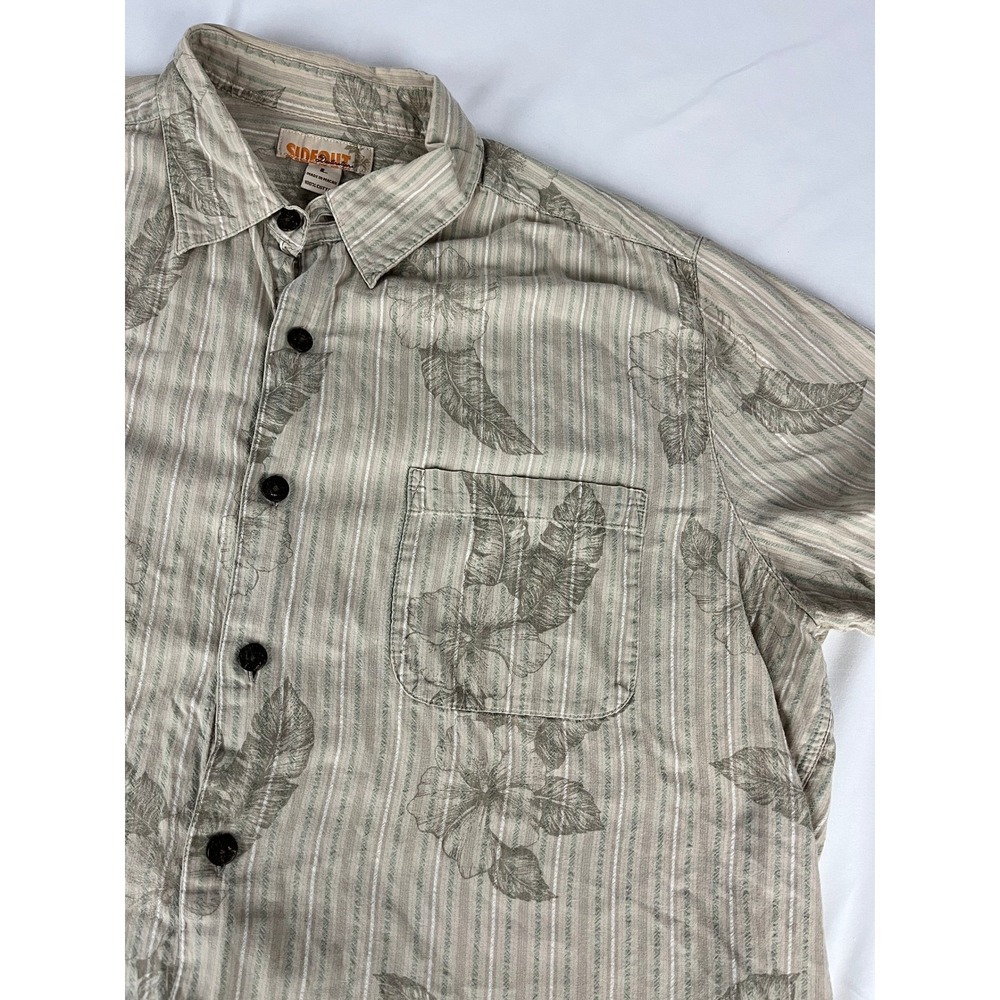 Sideout Distortion Mens Large Button Down Shirt Tropical Floral Stripe
